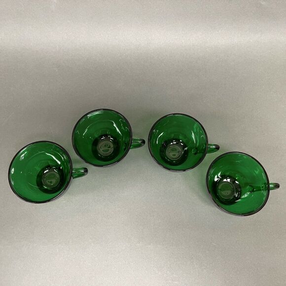 Vtg Fire King Anchor Hocking Punch Bowl Cups Charm Forest Green Glass Lot of 4 - Picture 2 of 8